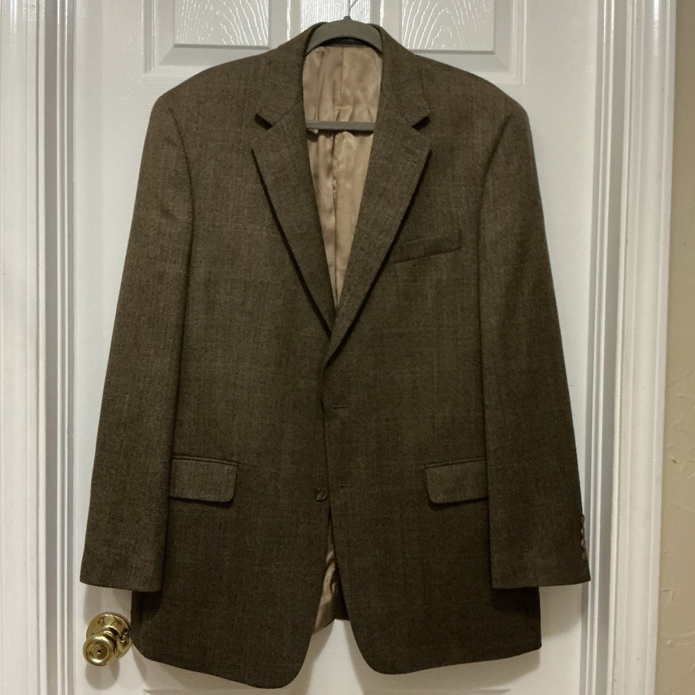 Lauren Ralph Lauren Men Sport Coat Jacket 44L Lambs Wool Brown Herringbone